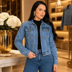 Jaqueta Jeans Feminina Curta com Brilho Sem Lycra Moda Feminina Estilosa (Blusa / Casaco / Agasalho) A.Ming Jeans