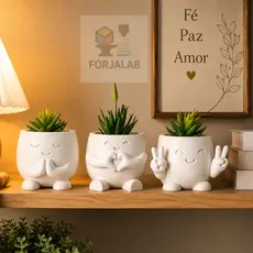 Kit 3 mini vasos decorativos Fé Paz Amor Cachepô para Suculentas Decoração Minimalista