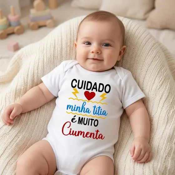 Body Bebê Frase Titia Ciumenta Temático Personalizado 100% algodão