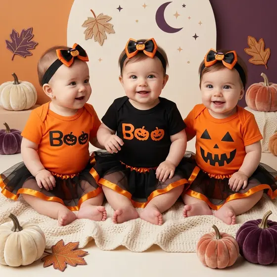 Kit 3 Peças Body Bebê Halloween Dia das Bruxas Body Saia e Laço Fantasia Mesversário