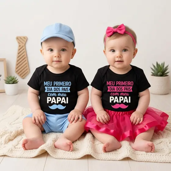Body Bebê Temático Mesversário Dia dos Pais Masculino e Feminino Kit 3 Peças 100% Algodão