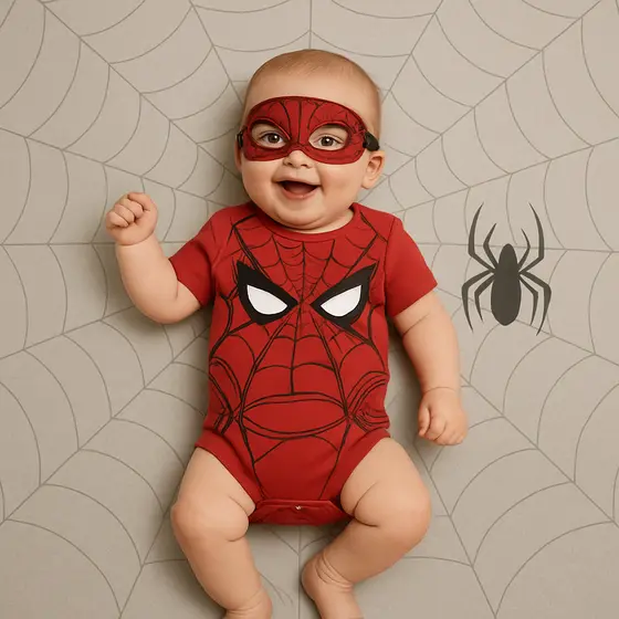 Body Bebê Homem Aranha Temático Mesversário kit 2 Peças Body + Máscara
