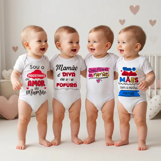 Body Bebê Coleção Dia das Mães Temático Mesversário Frases de Mães 100% Algodão