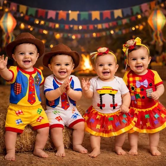 Body Bebê Junina São João Mesversário Temático Kit 3 Peças 100% algodão