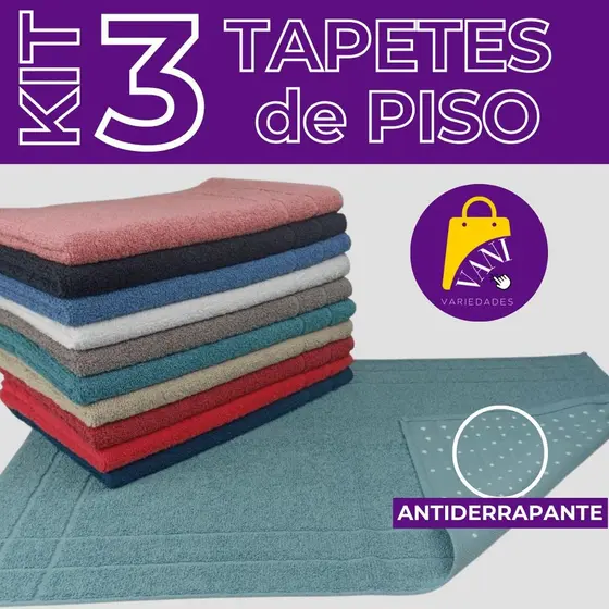 Kit 3 Toalhas de Piso Tapete para Banheiro Antiderrapante Luxo Premium Felpudo 45x70