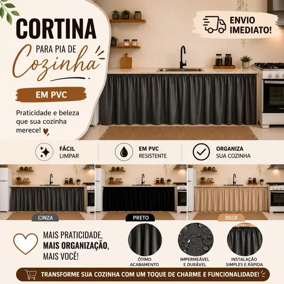 Cortina Pia Cozinha PVC Impermeável Lavável Fácil Limpeza Organizador Armário Envio Rápido