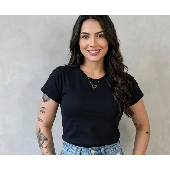 BLUSA FEMININA LISA COM MANGA CURTA PREMIUM BASIC