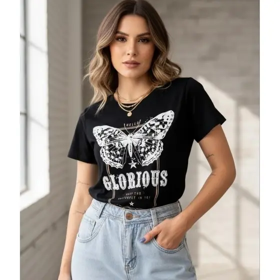 Blusa feminina estampa borboleta tecido viscolycra lançamento