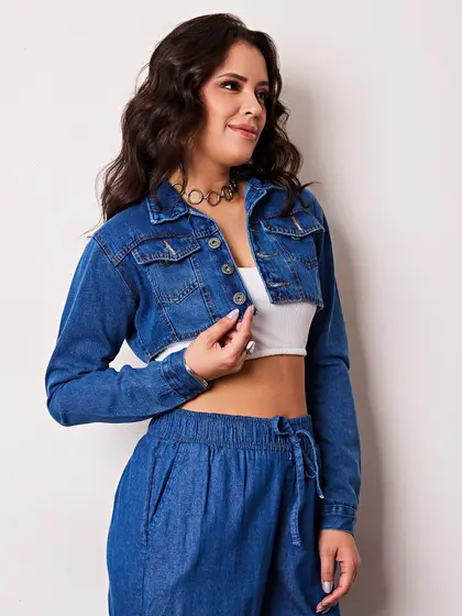 Jaqueta Jeans Cropped Curto Moda Feminina