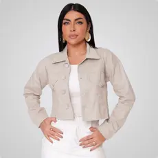 Jaqueta Feminina Cropped Curta Jeans Sarja Casual Barra Desfiada Colorida Moda Ceas Modas