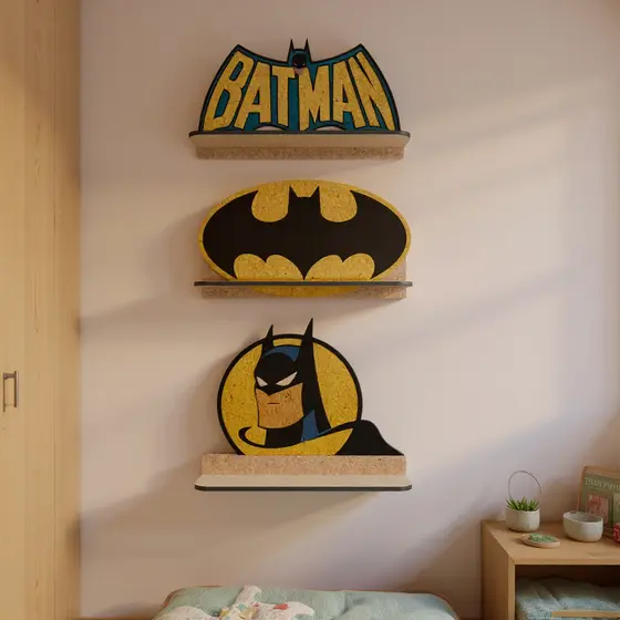 Kit Prateleiras Batman 32x20cm Suporte Organizador para quarto sala