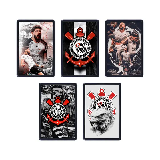 Kit de 5 Quadros Decorativos Com moldura Tamanho 20x30cm Tema Futebol Corinthians
