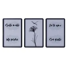 Kit 3 Quadros Decorativos com moldura Tema Sinto muito Me perdoe Eu te amo e Sou Grato
