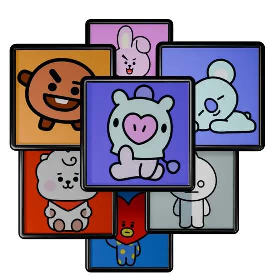 Quadro decorativo BTS KPOP BT21 Álbuns com moldura 20x20cm Alta Resolução para Decoração
