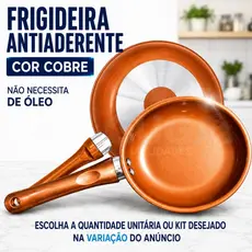 Frigideira Cobre Antiaderente em Cerâmica Premium – Alta Durabilidade e Uso Sem Óleo Não Gruda Ovo, Kit Natal