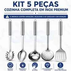 Kit 5 Peças em Aço Inox Pegador de Massa Espátula Vazada Colher de Arroz Escumadeira Concha