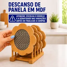 Descansos de Panela em Bambu 3/4/6/8/10/12/15 MDF Suporte Térmico 230° Antiderrapante Proteção para Mesa Cozinha