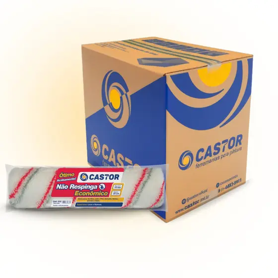Caixa c/ 12 Rolos para Pintura Não Respinga 10MMx23cm s/cabo - Castor