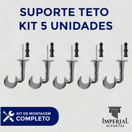 Kit 5 Unidades Suportes Teto Cortina De Varão Gancho 28mm