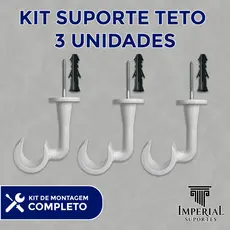 Conjunto 03 Unidades de Suportes Teto Cortina De Varão Gancho 28mm