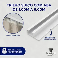 Trilho Suíço com Aba Simples Max para Cortineiro Branco Cortinas Wave Várias Medidas