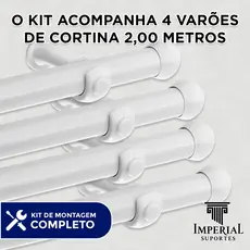 Kit com 4 Varões de Madeira Para Cortina Simples 2,00 Metros 19mm Varão Ponteira e Suporte Completo