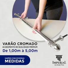 Varão de Cortina Cromado em Aço (Suporte Europeu) - 1 Metro à 5 Metros 19mm e 28mm - Várias Medidas
