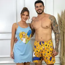 Pijama Casal Camisola Vestido + Samba Canção Moda Masculina e Feminina Conforto e Estilo Para Dormir