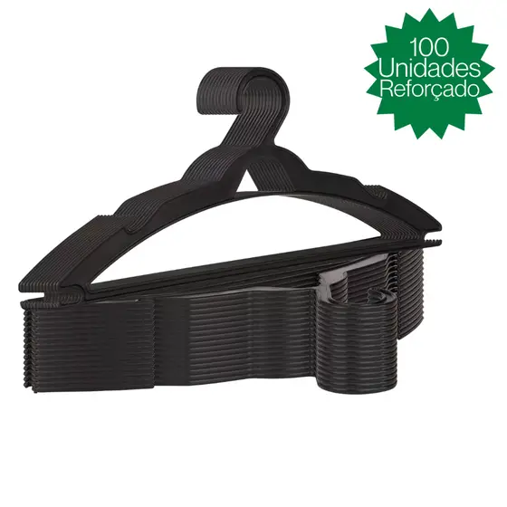 Kit 100 Cabides Pretos Adulto Reforçado Calças Camisetas Gravatas Organizador
