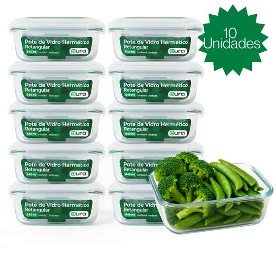 Conjunto Potes 640ml Vidro Hermético 4 Travas Marmita Alimento