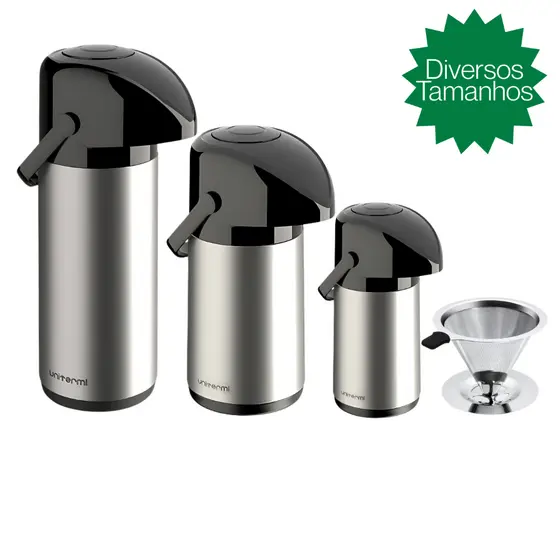 Garrafa Térmica Inox Unitermi 600ml,1litro ou 1,8L Café Chá Filtro Coador Inox 103