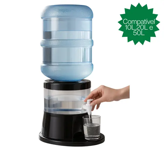 Suporte Galão Dispenser De Agua Garrafao Preto Base Copo Preto Manual