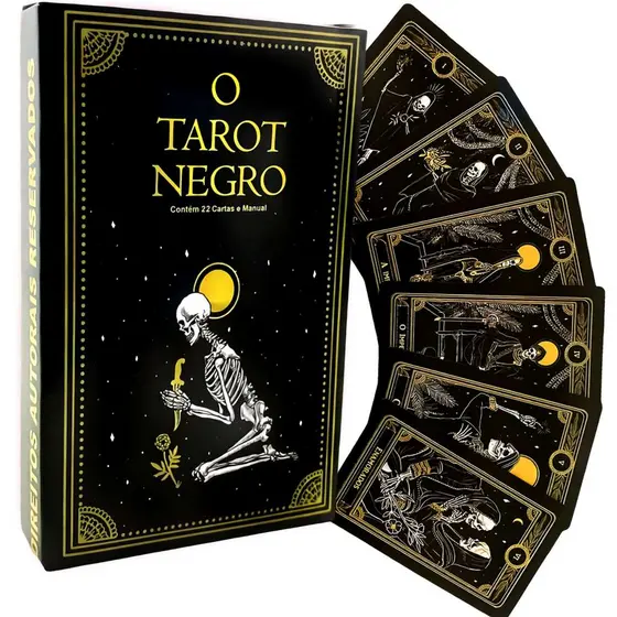 Baralho Tarot Negro com 22 Cartas Manual em Português Baseado no Taro de Marselha-Versão Iniciantes