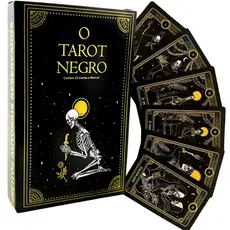 Baralho Tarot Negro com 22 Cartas Manual em Português Baseado no Taro de Marselha-Versão Iniciantes