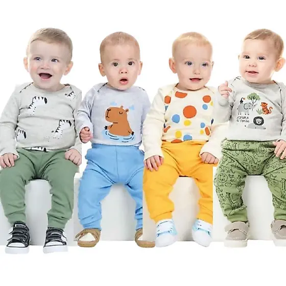 Kit Body Bebê Menino Kit 3 Peças Conjunto 1 Body Manga Longa + 1 Body Manga Curta +1 Calça Mijão Masculino 100% Algodão
