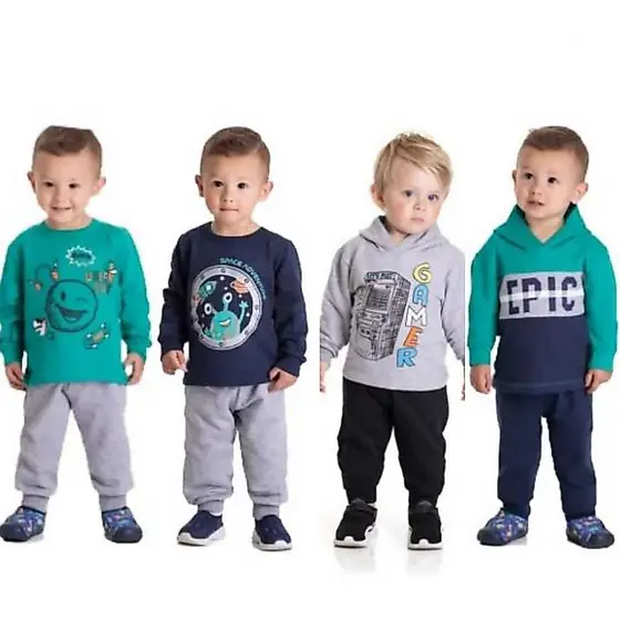 Conjunto Moletom Infantil Menino - Roupa de Frio - Conjunto Moletom Inverno - 100% Algodão - Tamanho 1 2 3