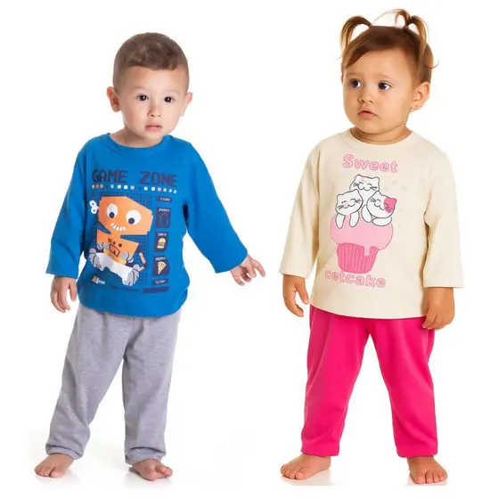 Pijama Inverno Infantil Meia Malha 100% Algodão Menino e Menina