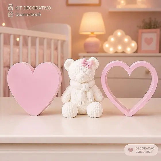 Corações e ursinha para decoração quarto bebê e infantil