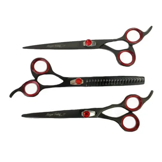 KIT Profissional 3 Tesouras Black Rubi - Reta Curva Tubarao