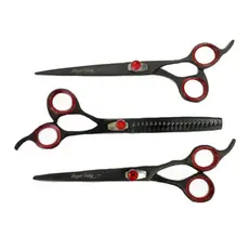 KIT Profissional 3 Tesouras Black Rubi - Reta Curva Tubarao