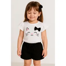 Conjunto Infantil Luxo Gatinha Laço 3D Rosa Pink – Manga Princesa