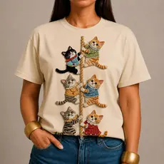 Camiseta Feminina Gatinhos Fofos | Estampa Cute de Gatos | 100% Algodão | Camiseta Casual Fashion
