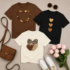 Kit 3 Camisetas Femininas Estampadas Corações Tendência Moda 100% Algodão