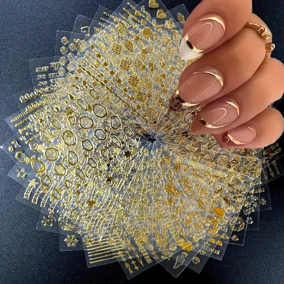 30 Pçs/Set Pentagrama Dourado Adesivos De Unhas Estrela Lua Estilo Geométrico Decalques Para DIY Decoração Da Arte Do Pr