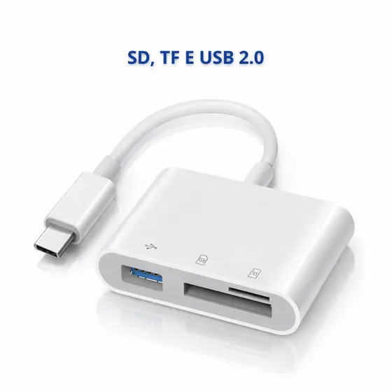 3 EM 1 Cabo Adaptador USB Tipo C Leitor de Cartão de Memória Micro SD, TF E USB 2.0 Conector OTG