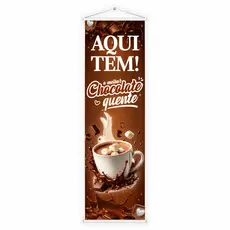 Banner Faixa Lona Aqui Tem Chocolate Quente Cafeteria 100x30