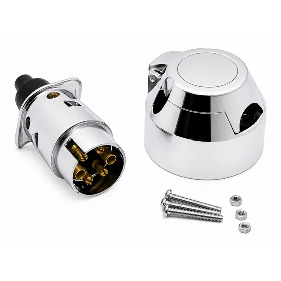 Kit Tomada Fêmea 6 Polos ABS + Plug Macho 6 Polos ABS Para Engate Reboque Carretinha