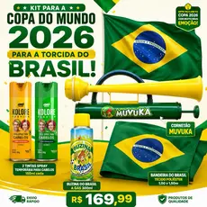 KIT TORCIDA DO BRASIL - 2 tintas cabelo - 1 bandeira 1,00 x 1,50 - 1 buzina em spray e 1 cornetão MUVUKA