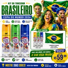 KIT TORCEDOR BRASILEIRO COPA MUNDO - 1 bandeira do Brasil tecido 0,65 x 0,95 e spray tinta para corpo e cabelo de 150 ML
