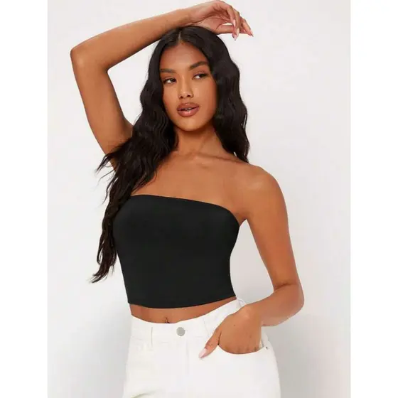 Cropped Tubinho Tomara que Caia Clássico Casual Fashion Versátil Feminino